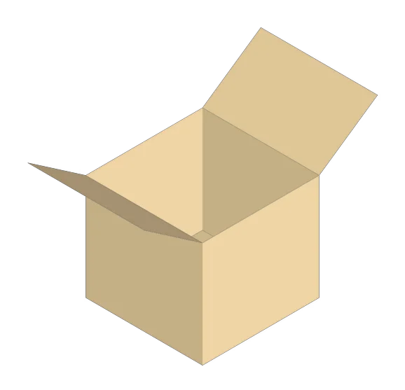 A vector graphic of an open cardboard box